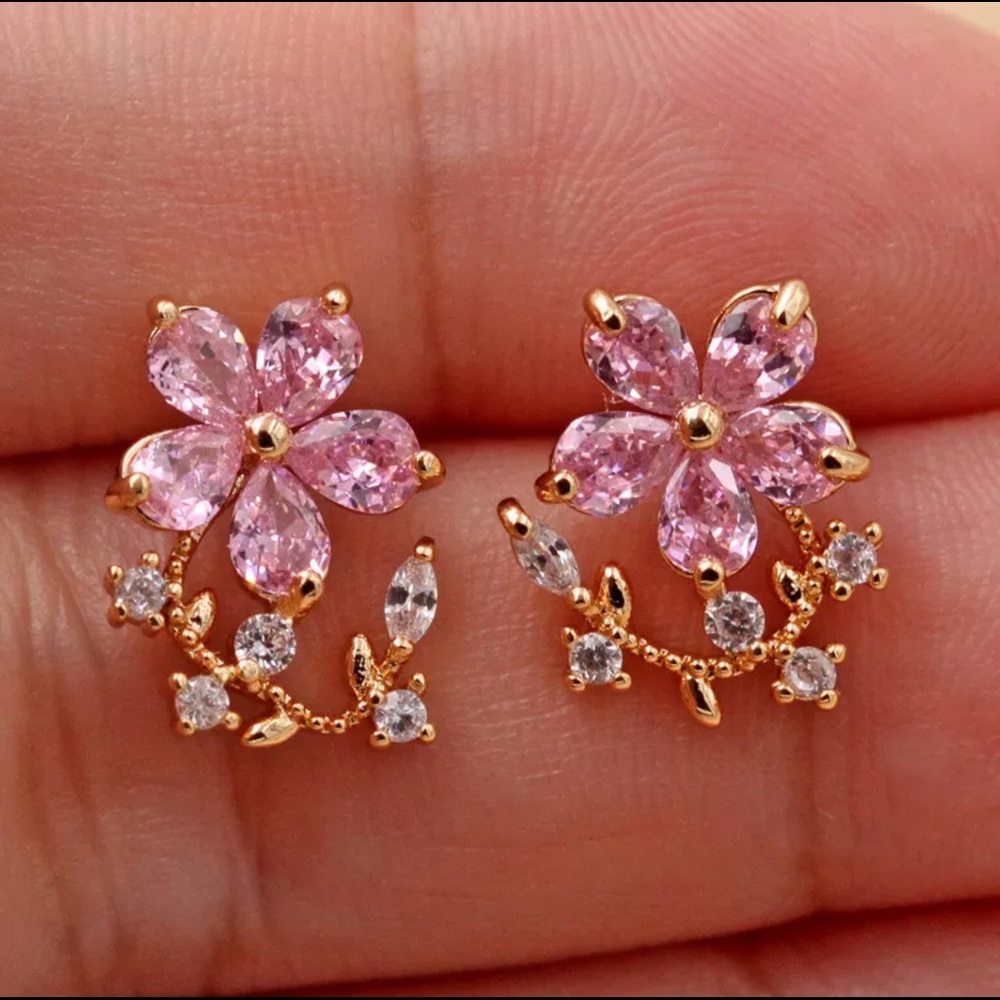 Gold Filled & Pink Zircon Stud Earrings